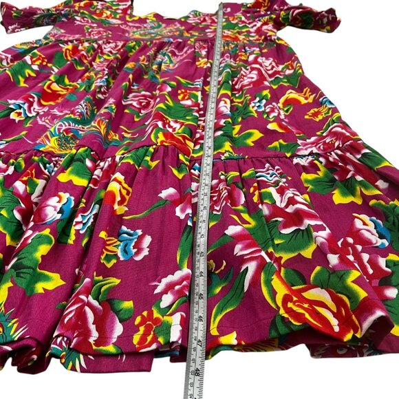 Robin Tomas Floral Tiered Midi Dress Pink Size‎ 18 Tropical Resort Nap Smock - Picture 8 of 9